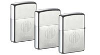Personalized Set of 3 Zippo Lighters with Free Engraving in Circle Monogram Font