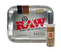 RAW Large Rolling Tray “Metallic”, with 50 RAW Natural King Size Cones - 2 Item Bundle