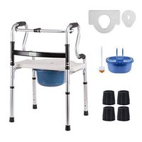Medical Walking Mobility Aid Walking Folding Walker with Sitting Board and Toilet Chair for Elderly Handicap Seniors, Fracture Disabled, Max 180 Kg