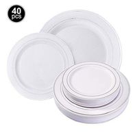 BGLROSOO 40 Pcs Plastic Plates- Disposable Plates with Silver Rim-Elegant Plastic Dinnerware Set for Party, Wedding, Picnic, includes 20pcs Dinner Plates 10.5 inch and 20pcs Dessert Plates 7.5 inch