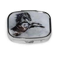 Lucaeat Black Horse in Light Smoke Painting Pill Box/Pill Case-Square Pill Box/case- Two-Compartment Pill Box/Pill Case