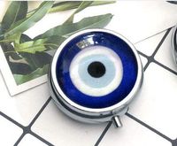 Compact 3 Compartment Medicine Case, Pill Box for Pocket or Purse Pill Box Decorative Pill Case with Gift Box Evil Eye
