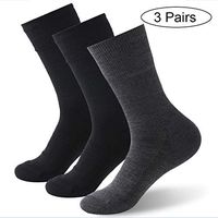 Forcool Diabetic Socks, Merino Wool Non Binding Loose Top Non Blister Seamless Toe Cushioned Sole Wide Calf Crew Diabetes Socks Edema Socks Dress Socks, Large, 2 Pairs Black& 1 Pair Dark Gray