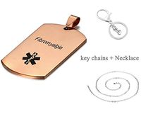 LiFashion LF 316L Stainless Steel Sos Emergency Fibromyalgia Medical Alert Pendant Necklace Medical ID Dog Tag Caduceus Keychain for Men Women Rose Gold,Keyring + Necklace