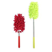 2Pc Microfiber Duster with Extension Pole(Stainless Steel),Extra Long 29 inches,Extendable Hand Duster for Cleaning Car, Computer, Air Conditioning, TV and Else