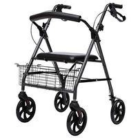 Rollators & Walkers Rolling Walkers Elderly Walker Lightweight Folding Four-Wheel Roller Walker with Padded Seat Lockable Brake Height Adjustable Ergonomic Handle and Basket