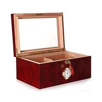 Cigar Humidor Desktop Cigar Humidor Cigar Box, Large Capacity Cigarette Case with Hygrometer and Humidifier Cigar Cabinet Can Hold 5-10 Cigars, Cigar Cabinet Glass Skylight Cedar Wood Lining, Men's Gi