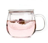 300ml Office Tea / Coffee Cup New Fashion Round Hole Cups Heat-resistant Glass tea tray Tea Strainer with Lid-Iris&Sandy