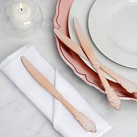 Efavormart 24 Pack | 8" Metallic Rose Gold Baroque Disposable Cutlery Plastic Knives for Wedding Party Banquet Events Candy Buffet