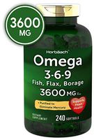 Triple Omega 3-6-9 3600 mg 240 Softgels | from Fish, Flaxseed, Borage Oils | Non-GMO & Gluten Free | by Horbaach