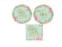 Miss to Mrs Bridal Wedding Shower Paper Plates and Napkins Party Pack Bundle - Disposable Tableware Set Includes From Miss To Mrs Dinner Plates - Dessert Plates and Napkins