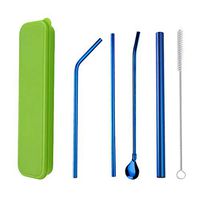 Jeeke Stainless Steel Drinking Straws, Set of 3(8.5''/7.9''/8.5''), Reusable Ultra Long Colorful Drinking Straws with Pipette Spoon and Straw Brush for Smoothie Cold Beverage (Green-F)