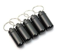 ericotry 5 Pcs Black Waterproof Aluminum Pill Box Case Drug Holder Portable Mini Pill Box Travel Case Bottle Container Keychain Key Ring