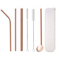 8.5 inch Set of 6 Stainless Steel Straws,Reusable  Drinking Metal，Smoothie Rose Gold Straws (1 bent + 2straight + +1 Spoon Tube and 2 Brushes )