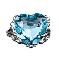 Slendima Romantic Love Heart Shape Faux Topaz Finger Ring Wedding Engagement Bridal Jewelry Sea Blue US 10
