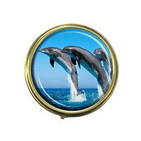 GDEE Dolphin Jumping Custom Fashion Stainless Steel Bronze Pill Box Western Tablets Tablet Holder Management Case Pocket or Wallet
