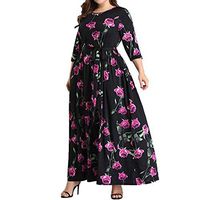 Jocund Fashion Women Dress Plus Size Floral Print Sexy V-Neck Dress Ankle-Length Split Loose Dress