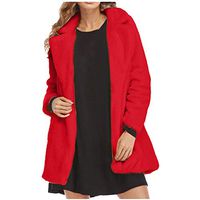HNTDG Womens Winter Warm Lapel Long Sleeve Faux Shearling Shaggy Oversized Coat Jacket with Pocket Outerwear Red