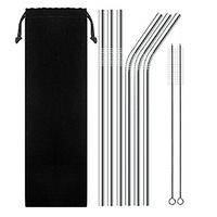 SENHAI 6 Pack 3.5'' Diameter Stainless Steel Drinking Straws with 2 Brush, 9.9" and 10.5" Long, Metal Reusable Straws for Smoothie Shake Cold Beverage