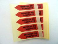 Minilabel 125 X Red Alert Arrow Labels , Witness To Complete , Removable Low Tack Stickers For Documents, Letters Or Contracts