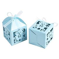50 Pack Blue Teddy Bear Favor Gift Boxes for Boy Baby Shower Decoration Paper Treat Goodies Bag Candy Box for First Birthday Gender Reveal Kids Party Supplies