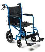 Everest & Jennings Deluxe Transport Wheelchair, Fixed Full Arms & Swingaway Footrests, 19" Seat, Blue Color