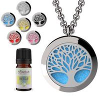 Wild Essentials Tree of Life Essential Oil Diffuser Necklace Gift Set - Includes Aromatherapy Pendant, 24" Stainless Steel Chain, Refill Pads and 1 Bottle of Inner Calm 100% Essential Oil