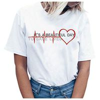 Meikosks Women's Summer Blouse Short Sleeve Crewneck Tops Funny Letter Printed T Shirt