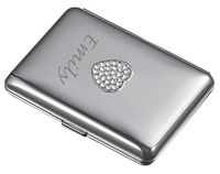 Visol Crystals Heart Cigarette Case - Holds 14 Regular Sized Cigarettes with Free Laser Engraving (Silver Heart)