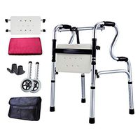 Easy-to-fold Walker, Elderly Walking Aid, Lightweight Aluminum Frame for Bathroom, Travel (Send Storage Bag + Seat Cover + Wheel + Sleigh Foot Pad)