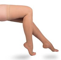 EvoNation Women's USA Made Thigh High Open Toe Compression Stockings 15-20 mmHg Moderate Pressure Ladies Sheer Socks Lace Top Quality Support Hose - Best Comfort Fit Circulation (3XL, Tan Beige Nude)