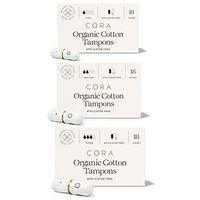 Cora Organic Cotton Non-Applicator Tampons; Chlorine & Toxin Free - Variety Pack - Light/Regular/Super (54 Count)