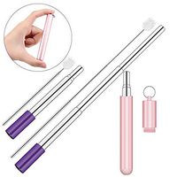 Pakesi Portable Collapsible Reusable Straws - Telescopic Stainless Steel Metal Travel Straw Drinking with Case, Cleaning Brush and Keychain-Rose Gold