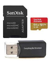 SanDisk 64GB Micro SDXC Memory Card Extreme Works with GoPro Hero 7 Black, Silver, Hero7 White UHS-1 U3 A2 with (1) Everything But Stromboli (TM) Micro Card Reader