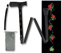 Foldable Walking Cane Collapsible Lightweight Soft Grip Roses with Barbed Wire Pattern Travel BFunkyMoblity