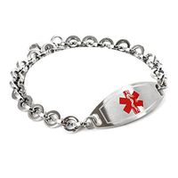 My Identity Doctor - Custom Engraved Medical ID Bracelet - 316L 8mm Steel Round Link - Red - Wrist Size 6.75 Inch