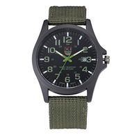 BEUU Canvas Calendar Watch Outdoor Mens Date Stainless Steel Military Sports Analog Quartz Army Wrist (Green)