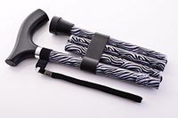 SUN Adjustable Aluminum Folding Walking Stick Cane with Wrist Strap & Pouch, Zebra