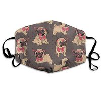 Comfort Earloop Mouth Cover, Anti-Dust Smog Mouth-Muffle with Adjustable Elastic Band - Windproof Cute Pug Dog with Pink Tie and Glasses Half Face Mouth Cover