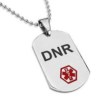 Tioneer Stainless Steel Classic Medical Alert ID Dog Tag Pendant Necklace, DNR (Do-Not-Resuscitate)