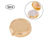 Deksias Decorative Pill Box Organizer 3 Compartments Round Metal Medicine Case for Pocket Purse Travel(Silver & Gold) (1 Pcs, Gold)
