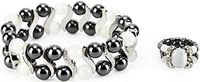 Elegant Womens Hematite Magnetic Therapy & Healing Stone Bracelet & Ring Set Pain Relief for Arthritis and Carpal Tunnel (White Cat Eye)