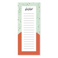Modern to Do List. Home or Office. Stationery Notepad. 50 Sheets (3.625" x 8.5"). Speckled Mint & Red. Chic Grocery List. Don't Forget.