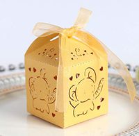 50pcs Hollow Out Elephant Pattern Candy Boxes Gift Bags Baby Shower Wedding Favors (Gold)