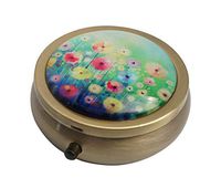 Hiutong Spring Flower Seasonal Nature Custom Round Bronze Glass Pill Case Metal Decoration Box Unique Gift