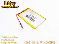 3.7V 4000mAh 4067100 Lithium Polymer Ion Rechargeable Battery Lithium Polymer Li-Po Battery for MP4 GPS MP3 Bluetooth Stereo DIY Gift