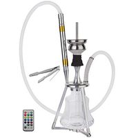 ADMY Hookah Set 45cm Aluminum Alloy mit LED lightm, 9-Hole Ceramic Diffuser, Crystal Glass Bottle, Stainless Steel Downpipe, Shisha Complete Set A03 (Silver)