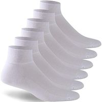 Facool Wide Ankle Socks, Men's Women's 6 Pairs Cotton Non-Binding Quarter Diabetic Socks with Seamless Toe(Big and Tall Available) White Large