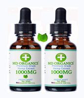 1000mg (2-Pack) MD Organics Pure Organic Hemp Oil Drops Fresh Mint Pain Stress Relief Mood Sleep Hair Skin Vitamins Omegas Amino Acids Vegan Lab Tested U.S. Grown Immune Support Anxiety Health