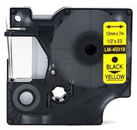 LM Tapes - Premium LM-45018 1/2" Black on Yellow Compatible Label Maker Tape, Replaces Dymo 45018 D1 Label Tape 12mm